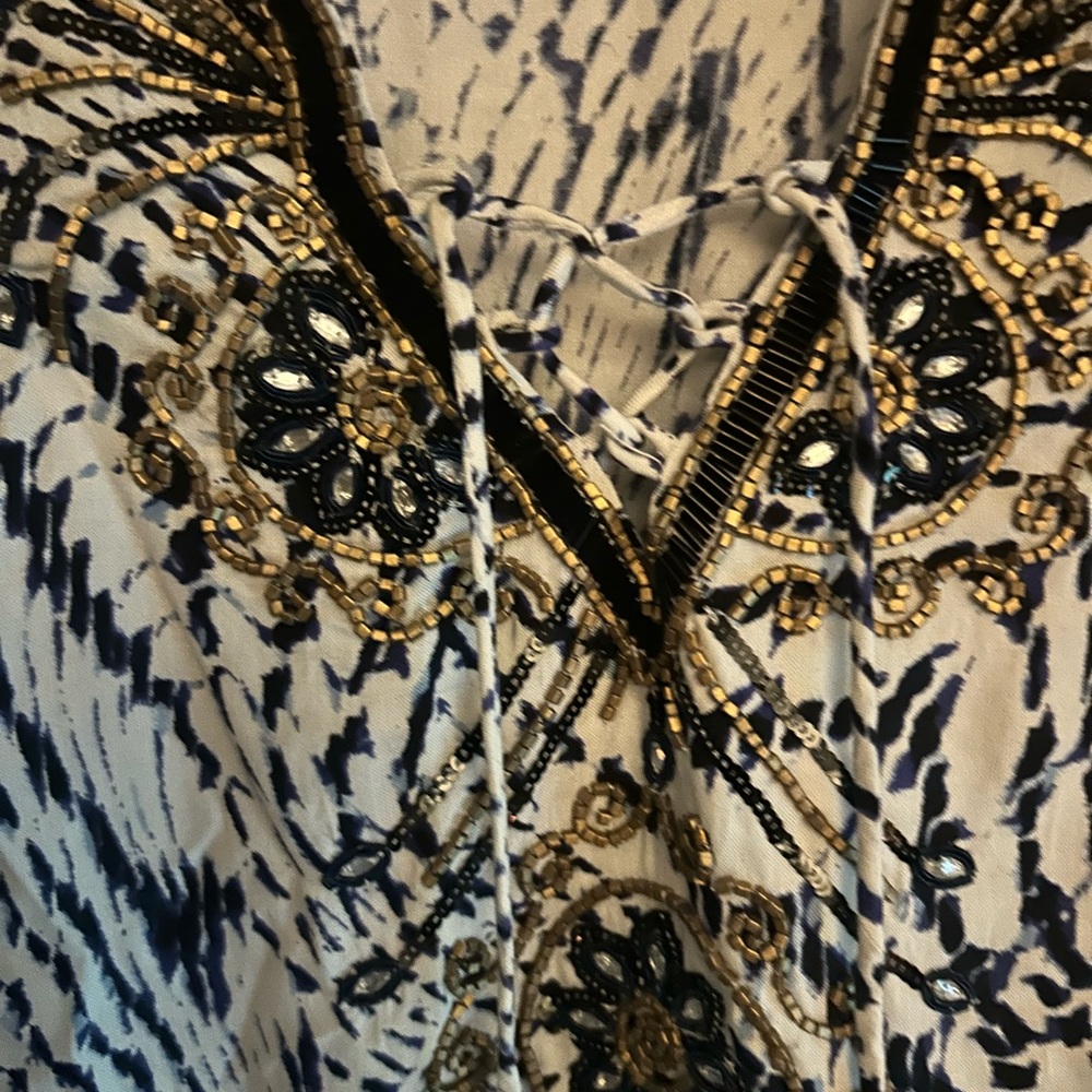 Soft Surroundings Blue and Gold Embroidered Blouse